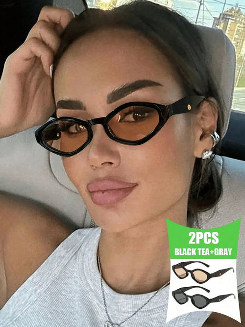 Shein - 2pcs European & American Style Rhombus Small Frame Fashionable Fashion Glasses