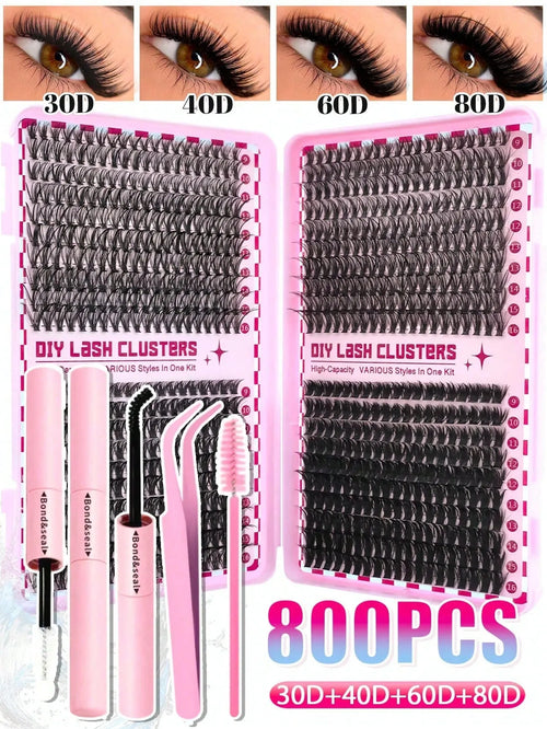 Shein - 800pcs Individual Lash Clusters High Capacity D Curl 9-16mm 30d-80d Mixed Diy Eyelash Extension Kit