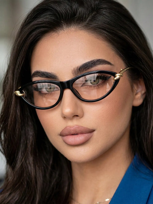 Shein - 1 Pair Womens Black Cat Eye Hollow Pc Frame Personalized Knot Metal
