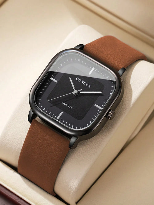 Shein - 1pc Men's Fashion Casual Rectangular Simple Scale Dial Classic Quartz Wrist Watch, Without Watch Box