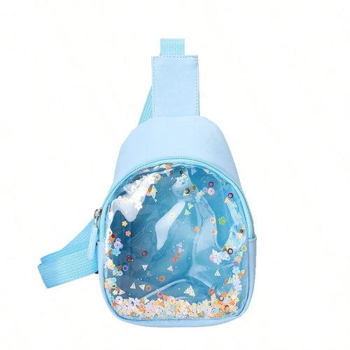 Shein - New Teenage Girls Pu Leather Glitter Transparent Crossbody Bag