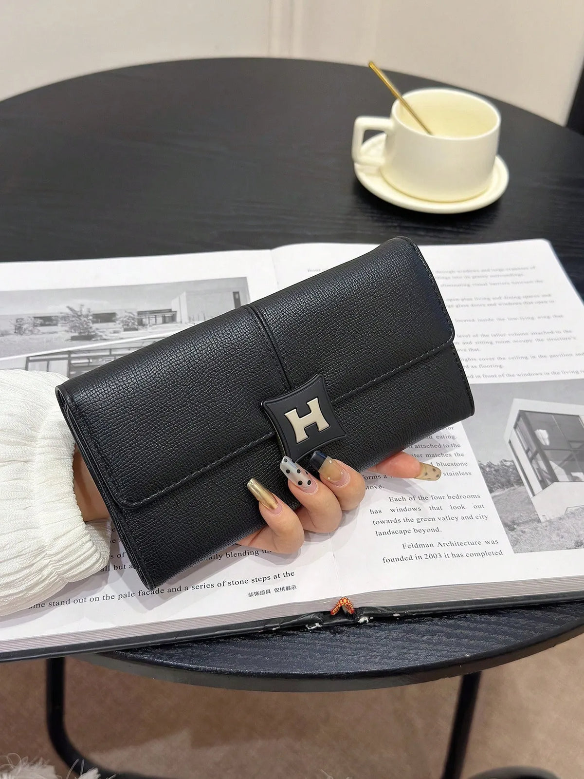 Shein - Faux Leather Women's H-buckle Clutch Wallet With Card Slots