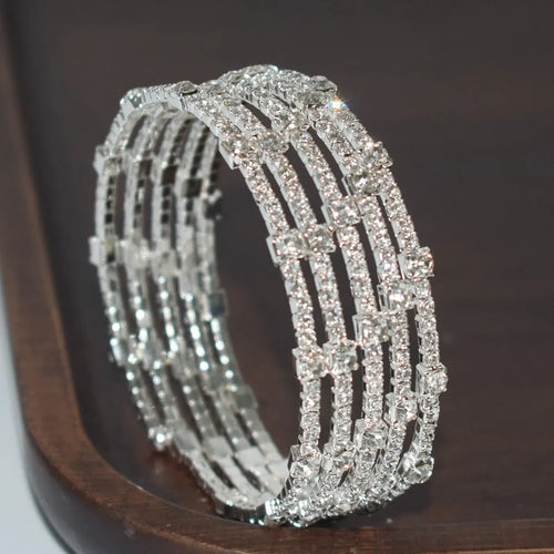 Shein - Multi-layer Fashionable Rhinestone Wrapped Bangle Bracelet For Women - Silver