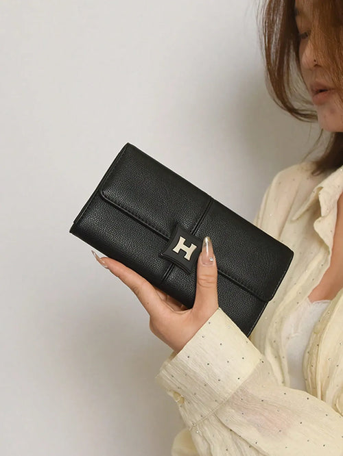 Shein - Faux Leather Women's H-buckle Clutch Wallet With Card Slots