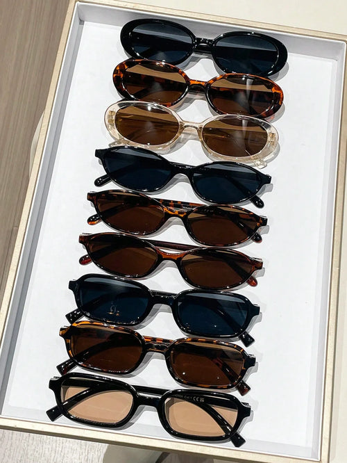 Shein - 9pcs Casual Small Frame Glasses Set For Women, Y2k Elegant Elegant Versatile For Daily