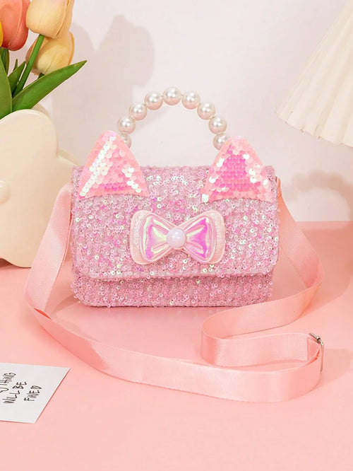 Shein - 1pc Sequin Cat Ear & Bow Decor Handbag