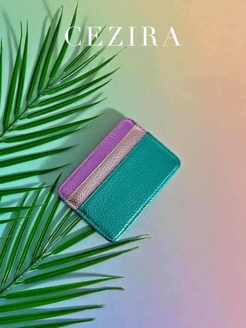 Shein - Cezira Women's Pu Leather Rfid Anti-theft Color-block Credit Cards Holder Multi Card Slots Metallic Colorful