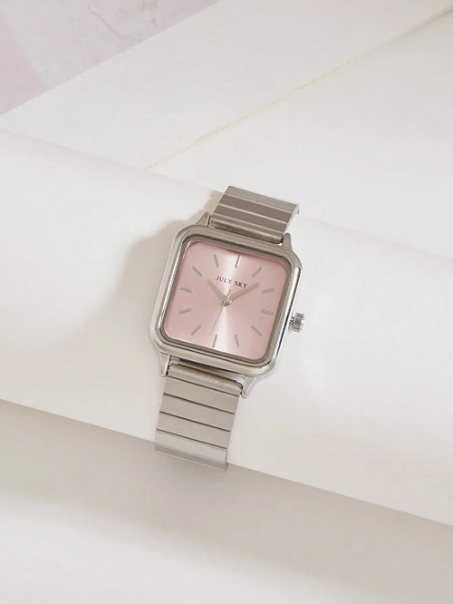 Shein - Julysky 1pc Women's Pink Elegant Simple Stainless Steel Band Quartz Watch