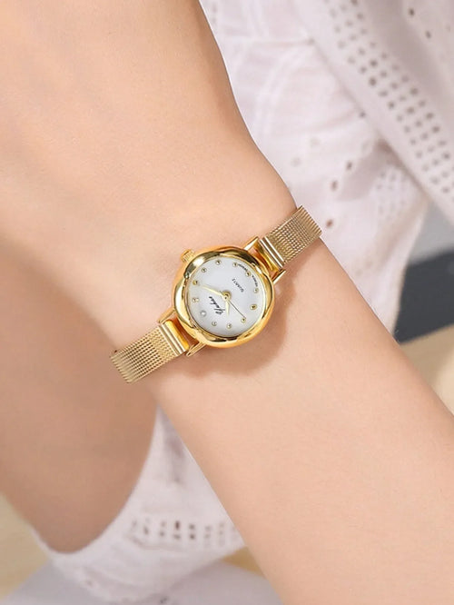 Shein - 1pc/set Minimalist High-end Rhinestone Dot Index Quartz Watch With Mesh Strap