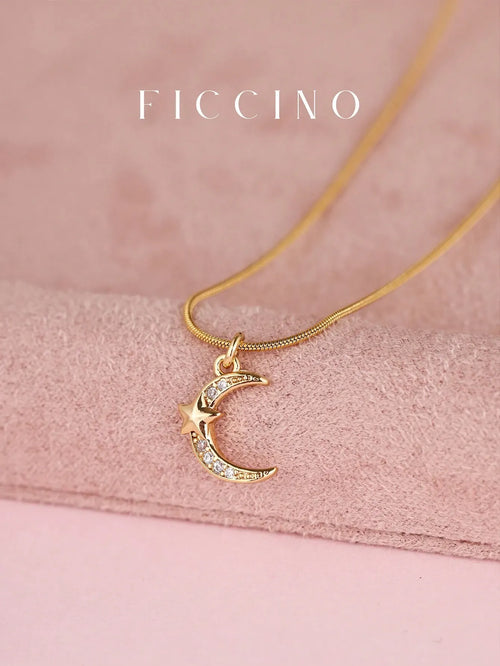 Shein - Ficcino Starry Moon Embellished Pendant Necklace