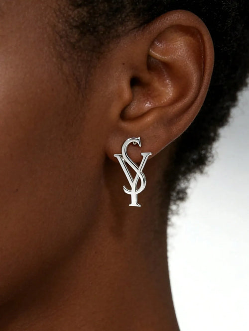 Shein - 1 Pair Asymmetrical Geometric Earrings For Women - Silver