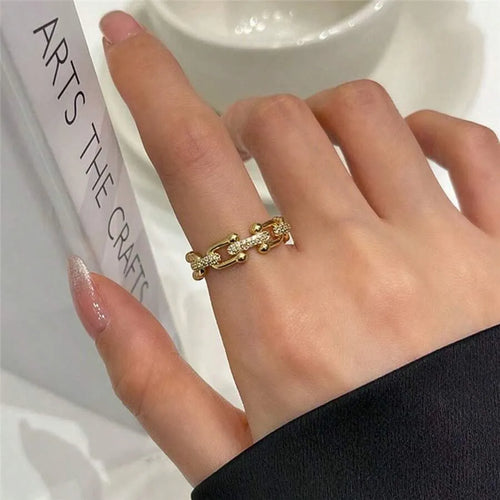 Shein - 1pc Stainless Steel Fashionable Horseshoe Shaped Ring - Golden