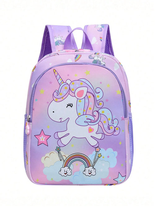 Shein - 1pc Cartoon Unicorn Nylon Zipper Closure Cute Backpack