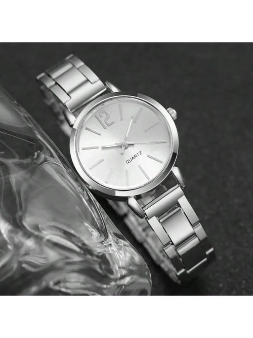 Shein - 1pc Roman Graduated Steel Strap Women's Watch - Silver
