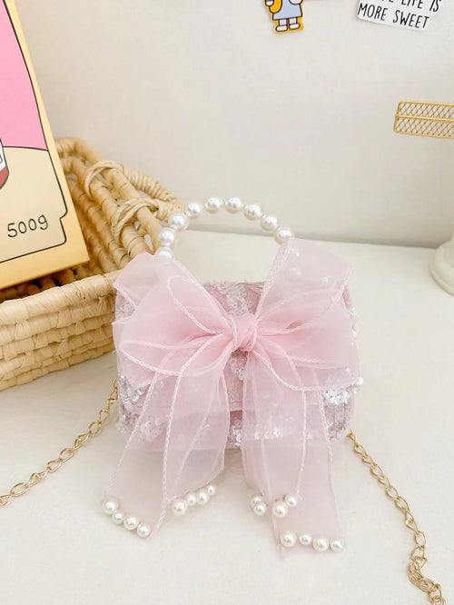 Shein - 1pc Girl's Colorblock Polyester Cartoon Bow Decor Crossbody Bag