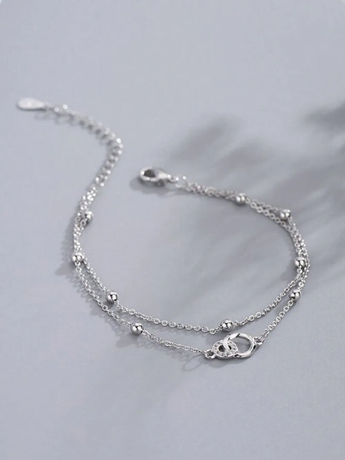 Shein - 1pc High-end Elegant Double Layered Circle Linked Bracelet - Silver