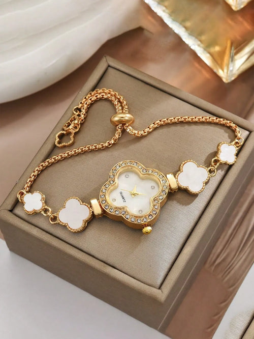 Shein - Luckyfox Women's Exquisite Rhinestone Quartz Watch With Delicate Small Dial And Slim Bracelet