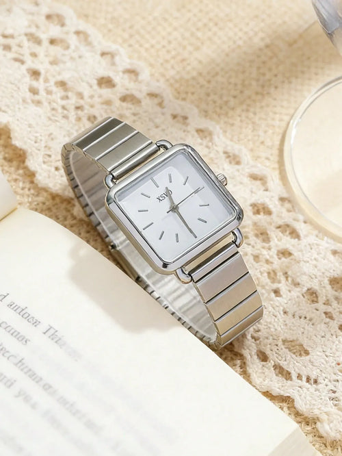 Shein - 1pc/set Minimalist Retro Quartz Watch With Steel Strap
