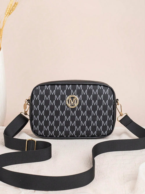 Shein - Versatile M-patterned Crossbody Bag, Lightweight & Durable Camera-style Shoulder Bag