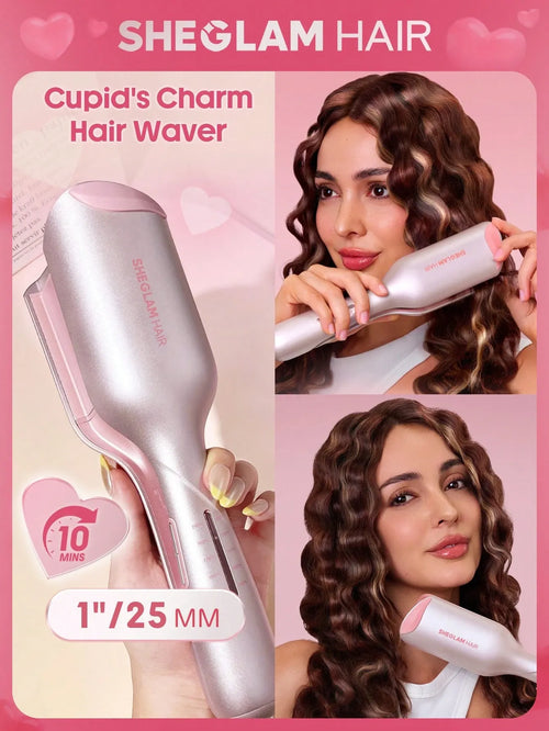 Shein Sheglam - Hair Cupid's Charm Beach Babe Hair Waver,pink Ionic Hair Curler 25mm Eu Plug