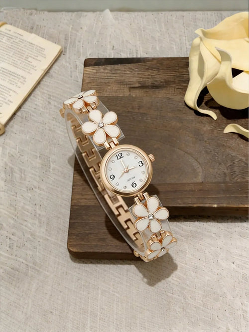 Shein - 1pc Classic Plum Blossom Women's Steel Band Quartz Watch