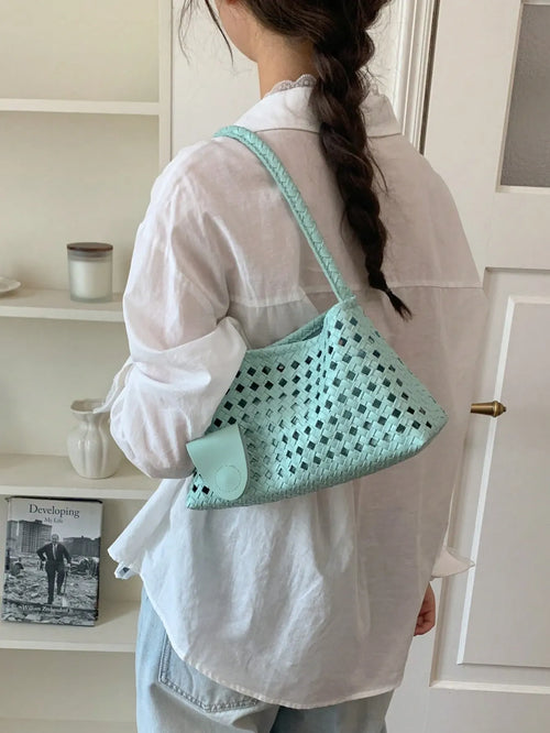Shein - Rhombus Hollow Woven Mother-daughter Underarm Bag