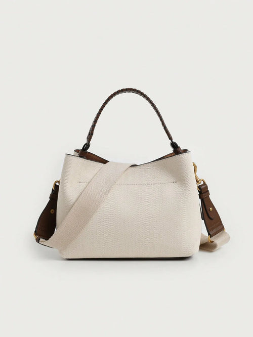 Shein - 2026 New Vintage Colorblock Canvas Tote Bag