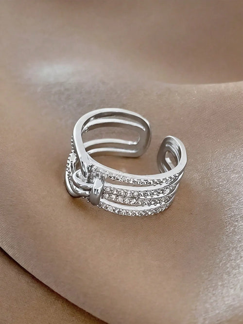 Shein - 1pc Zirconia Adjustable Open Ring