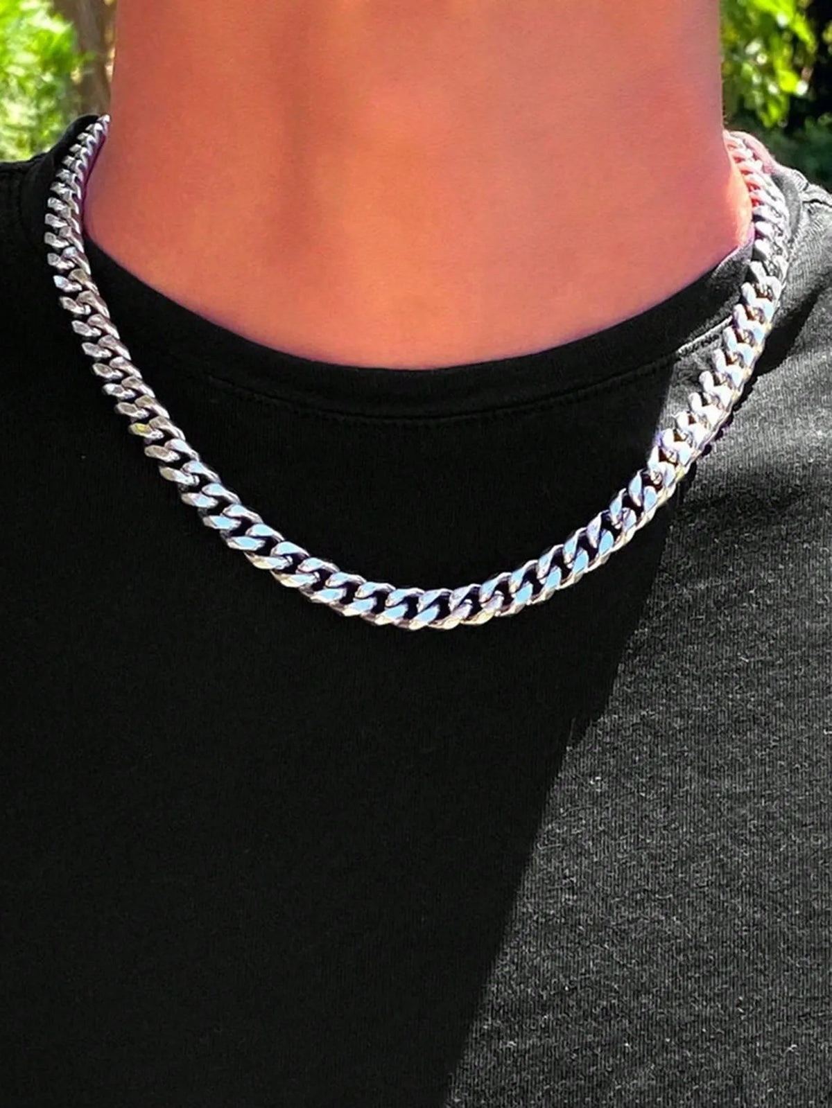 Shein - Men's Simple Link Chain Necklace - Silver
