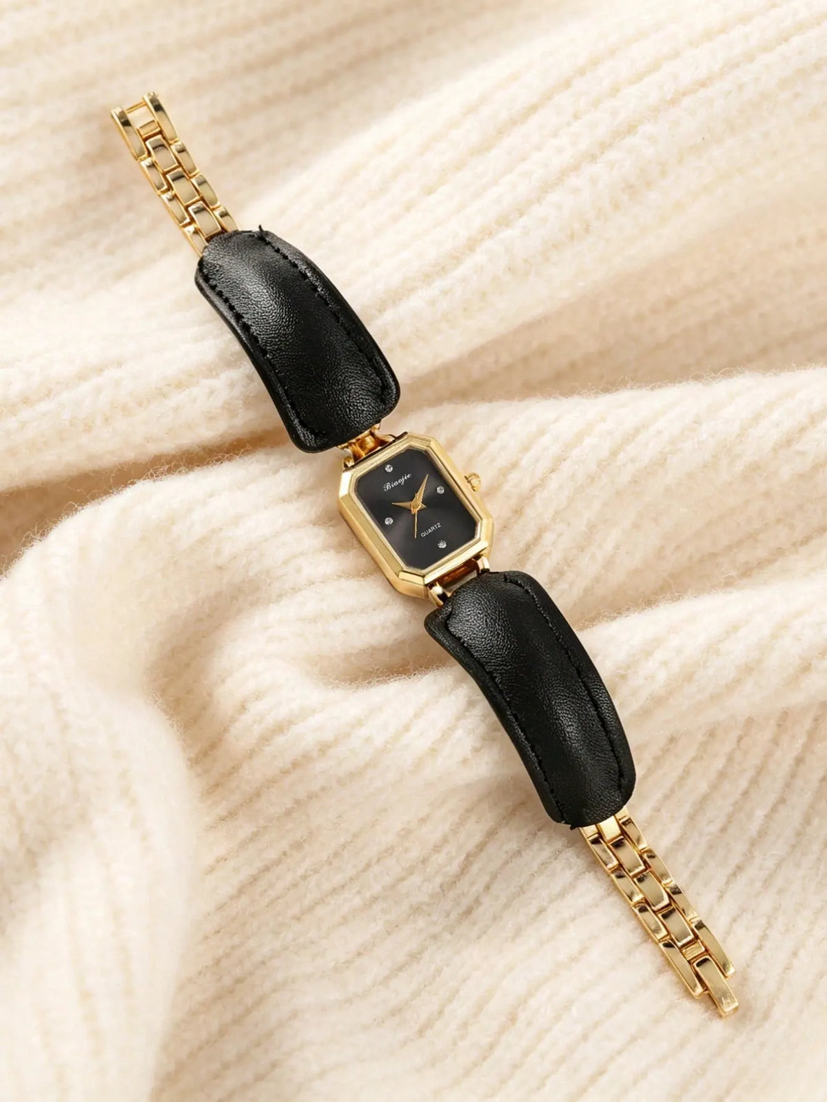 Shein - Fashionable Luxury Square Case Pu Leather Band Quartz Ladies Watch
