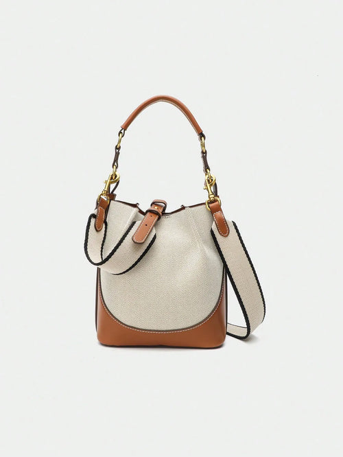 Shein - New Brown Pleated Drawstring Bucket Bag For Women - Beige