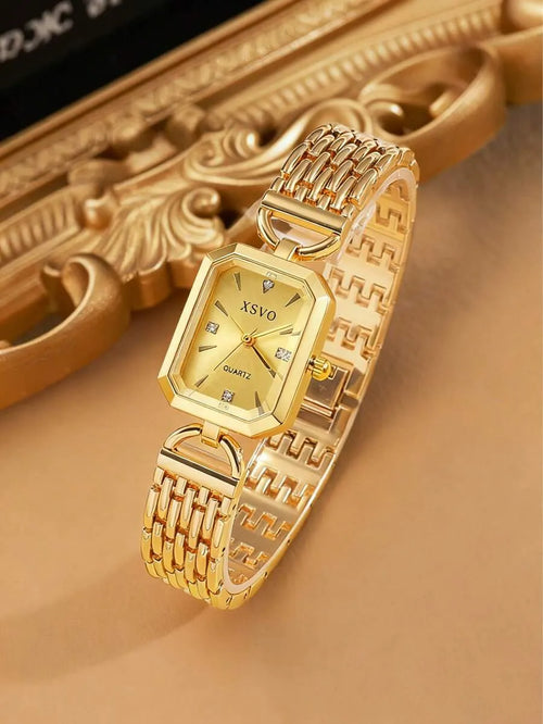 Shein - 1pc/set New Women's Gold Square Wristwatch