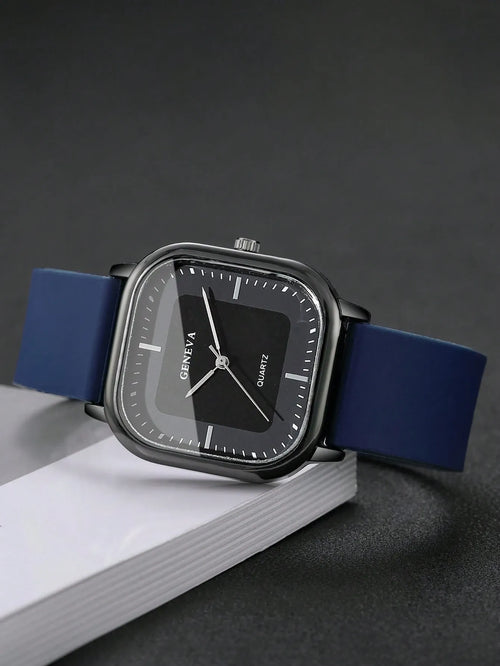 Shein - 1pc Men's Silicone Strap Fashion Casual Square Minimalist Dial Quartz Wrist Watch, Classic