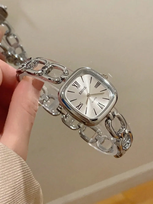 Shein - 1pc Women's Stainless Steel Band Watch, Classic Square