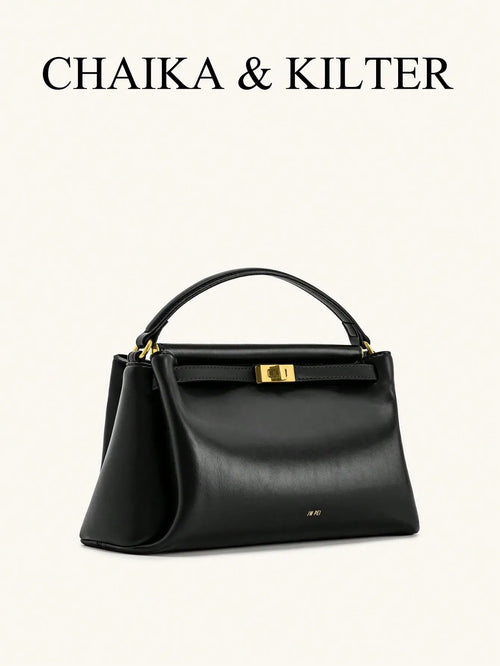 Shein - Women's Elegant Gold Buckle Minimalist Leather Handbag