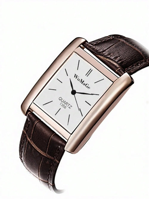 Shein - 1pc Elegant Minimalist Square Men's Watch, Luxury Rose Gold Rectangular Wristwatch