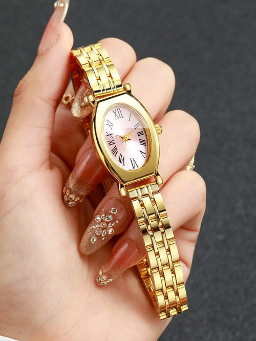 Shein - Women S Gift Watch Oval Roman Numeral Dial Classic Quartz Wristwatch