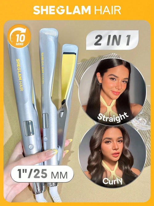 Shein Sheglam - Hair Sleek Chic Twist Kiss Flat Iron,negative Ion 2-in-1 Straight Hair Curler