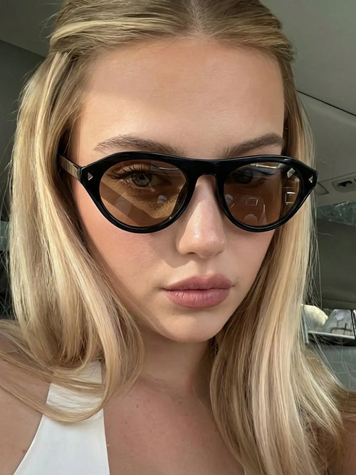 Shein - 1 Pair Womens Black Round Pc Frame Minimalist Solid Color Personalized Casual Street Style Retro Fashion