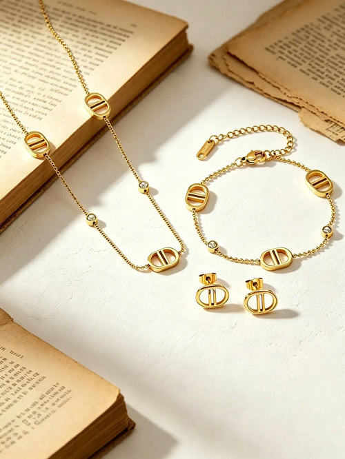 Shein - 4pcs Jewelry Set 18k Gold Plated Titanium Steel