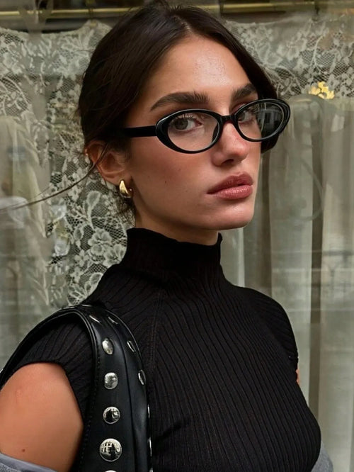 Shein - 1 Pair Women's Full-frame Oval Retro Style Eyeglasses, Transparent Lenses