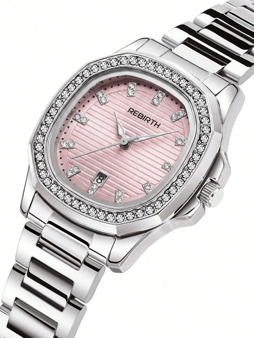 Shein - 1pc Women's Elegant Stainless Steel Band Quartz Movement Wristwatch