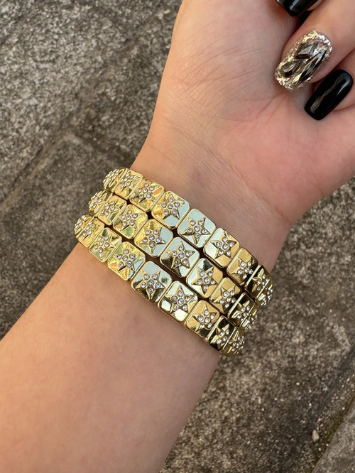 Shein - 1pc Fashionable Minimalist Star Rhinestone Cubed Elastic Bracelet