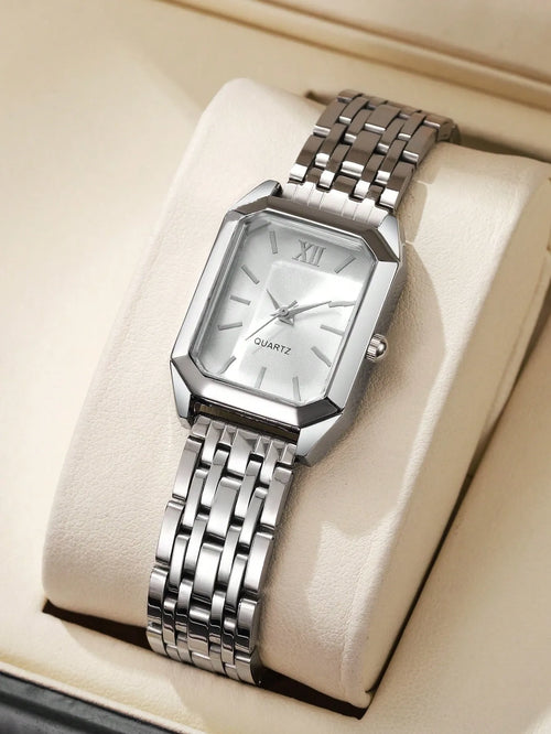 Shein - 1pc Women's Fashion Square Roman Numeral Dial Quartz Wrist Watch, Classic Elegant Style