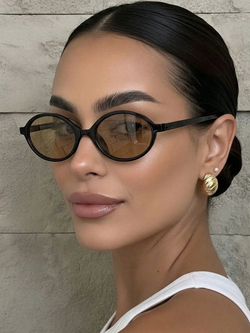 Shein - 1 Pair Women S Black Oval Pc Frame