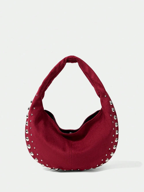 Shein - Shecarry Women's Solid Color Studded Fashionable Shoulder Bag