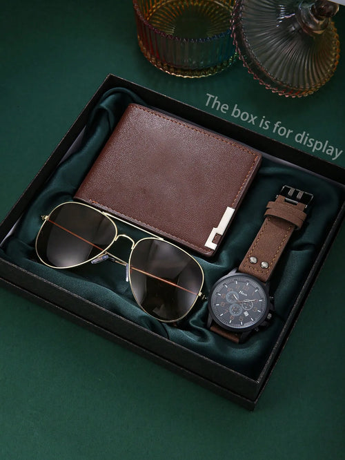 Shein - 3 Or 5pcs Fashion Casual Business Gift Set For Men: Stylish Quartz Analog Watch