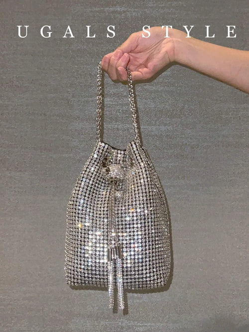 Shein - Sparkling Rhinestone Rope Woven Mesh Evening Bag