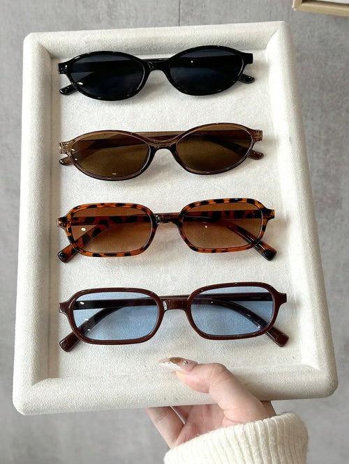 Shein - 4pcs Unisex Leopard Print Fashion Glasses, Square Plastic Frame