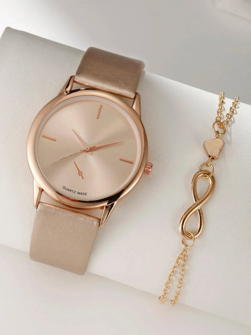 Shein - 2pcs Women's Luxury Elegant Fashion Vibe Watch + Exquisite Bracelet
